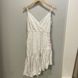 MARISSA Web white pinstripe linen woman’s dress with stains and one big hole